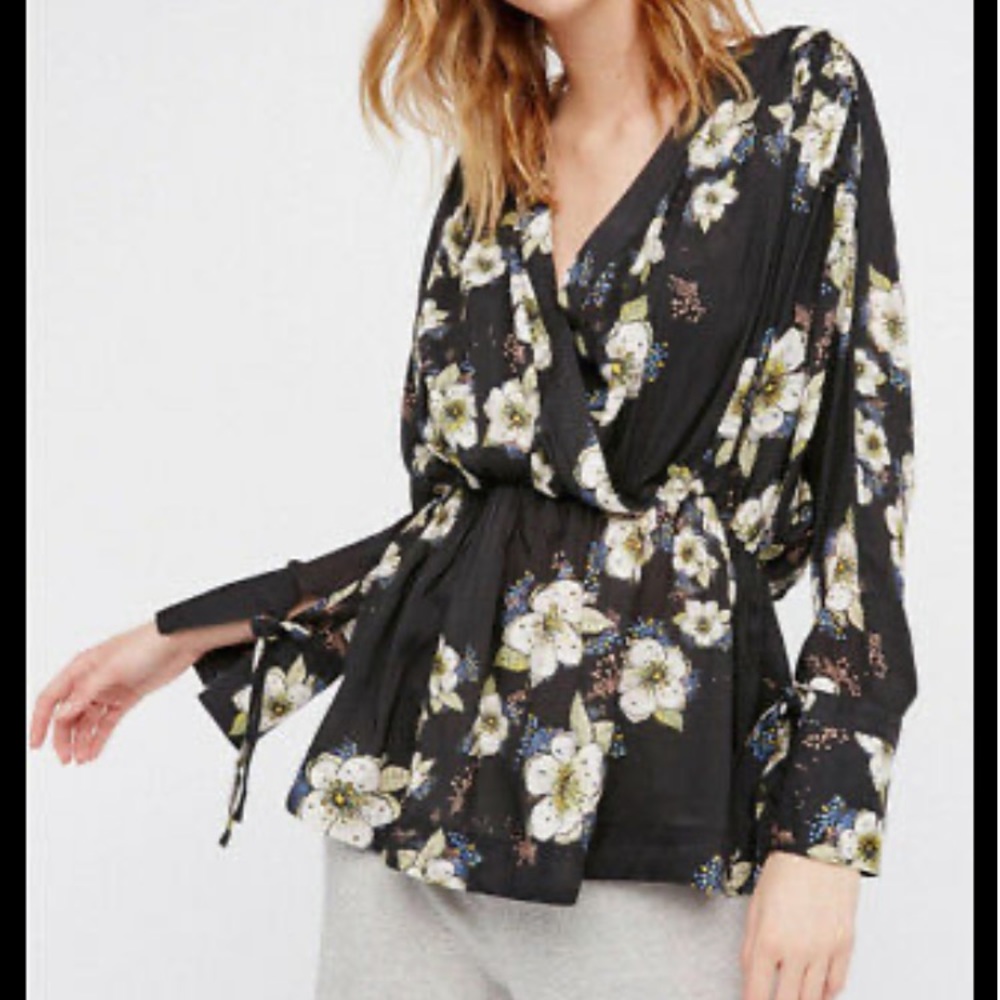 Free People  Tuscan Dreams Black Floral Tunic